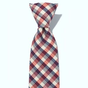 SUITSUPPLY Red Blue Plaid Gingham Silk Necktie Made in Italy Preppy Office